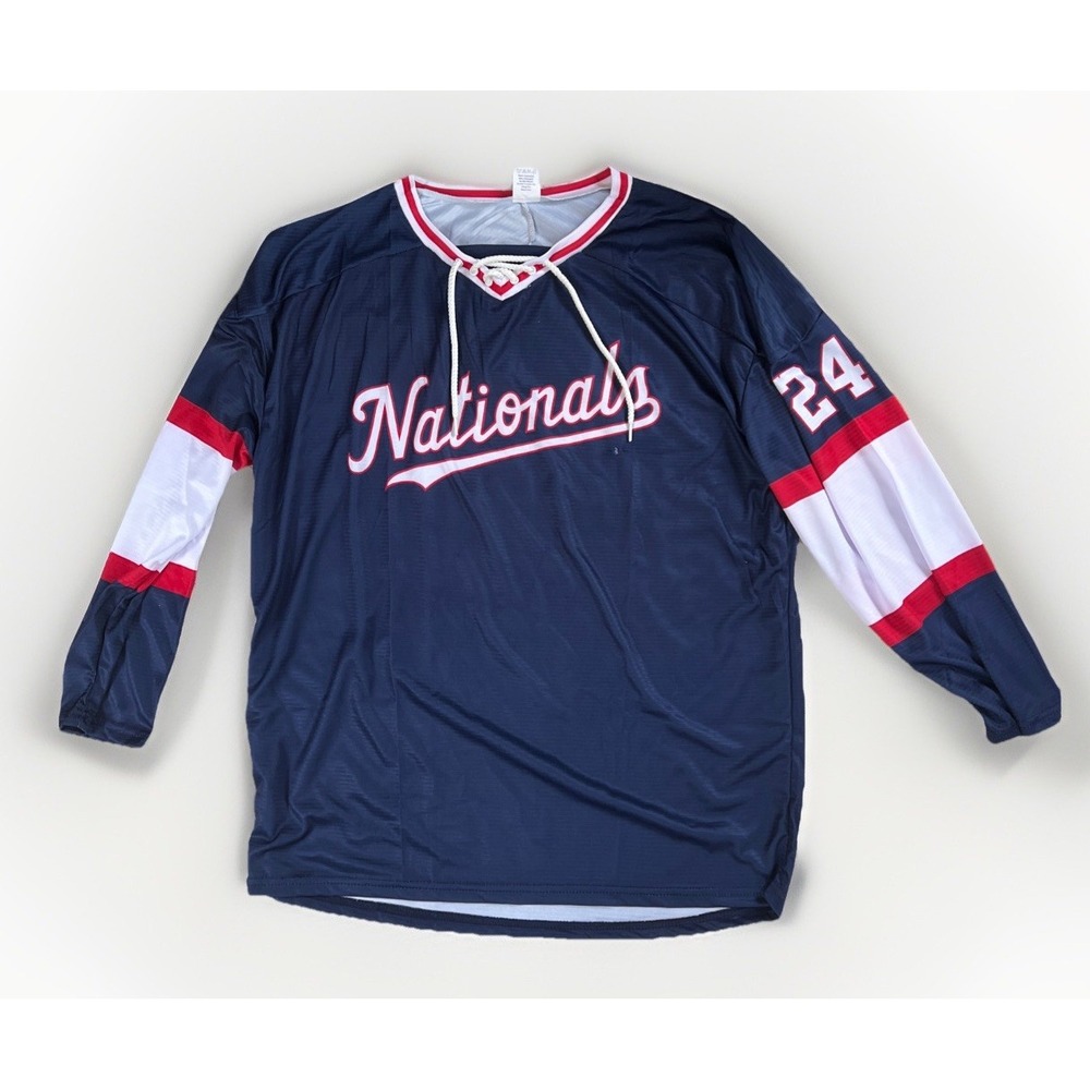 Mens MLB XL Washington Nationals #24 Long Sleeve‎ Jersey NWOT Flaws